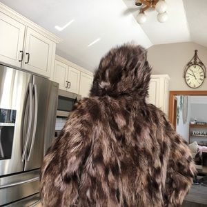 Fur Hooded Zippered w pockets drawstring waist